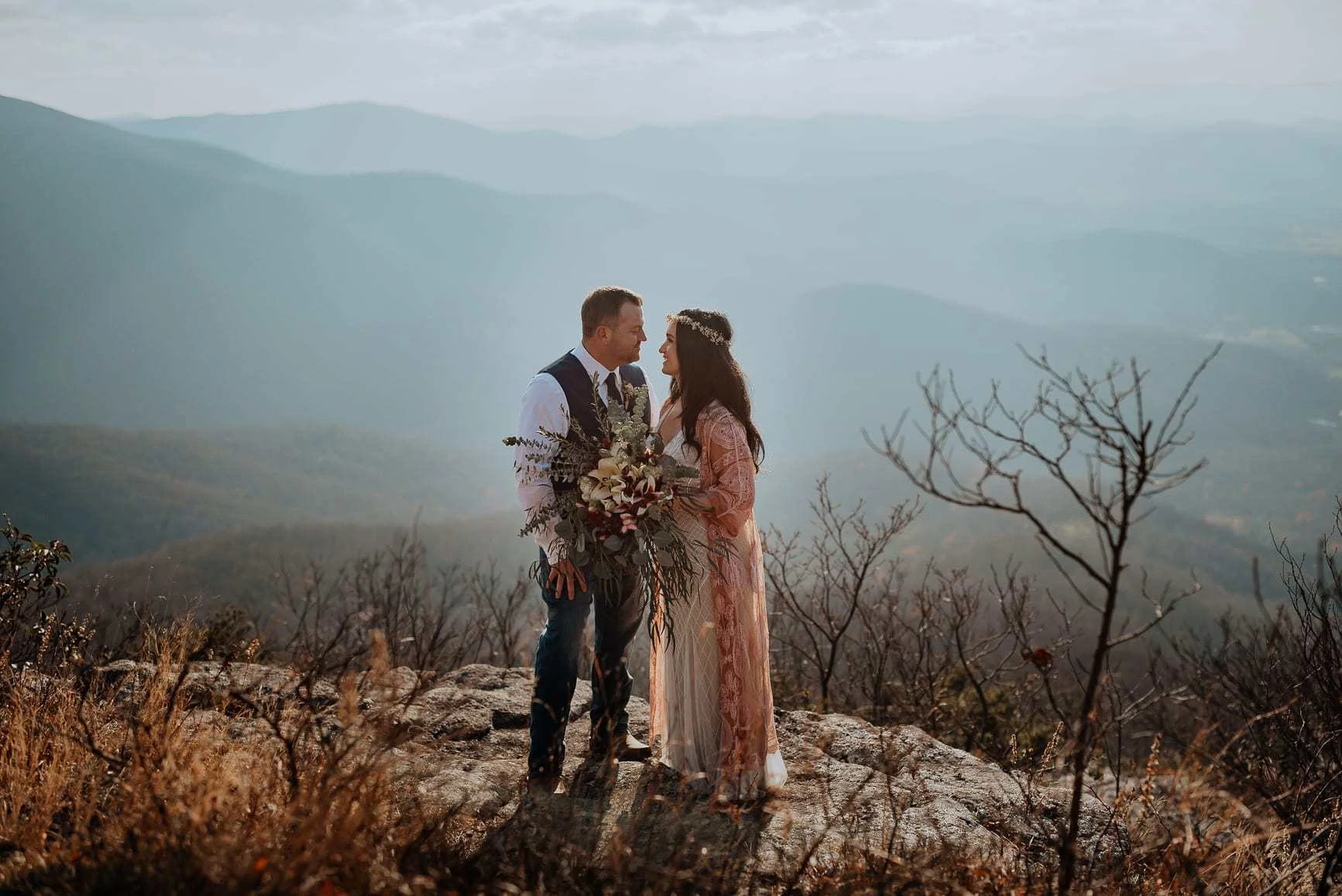 A couple eloping on a mountaintop in Virginia